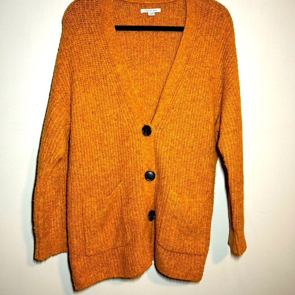 American Eagle Cardigan Sweater in Rich Yellow/Orange